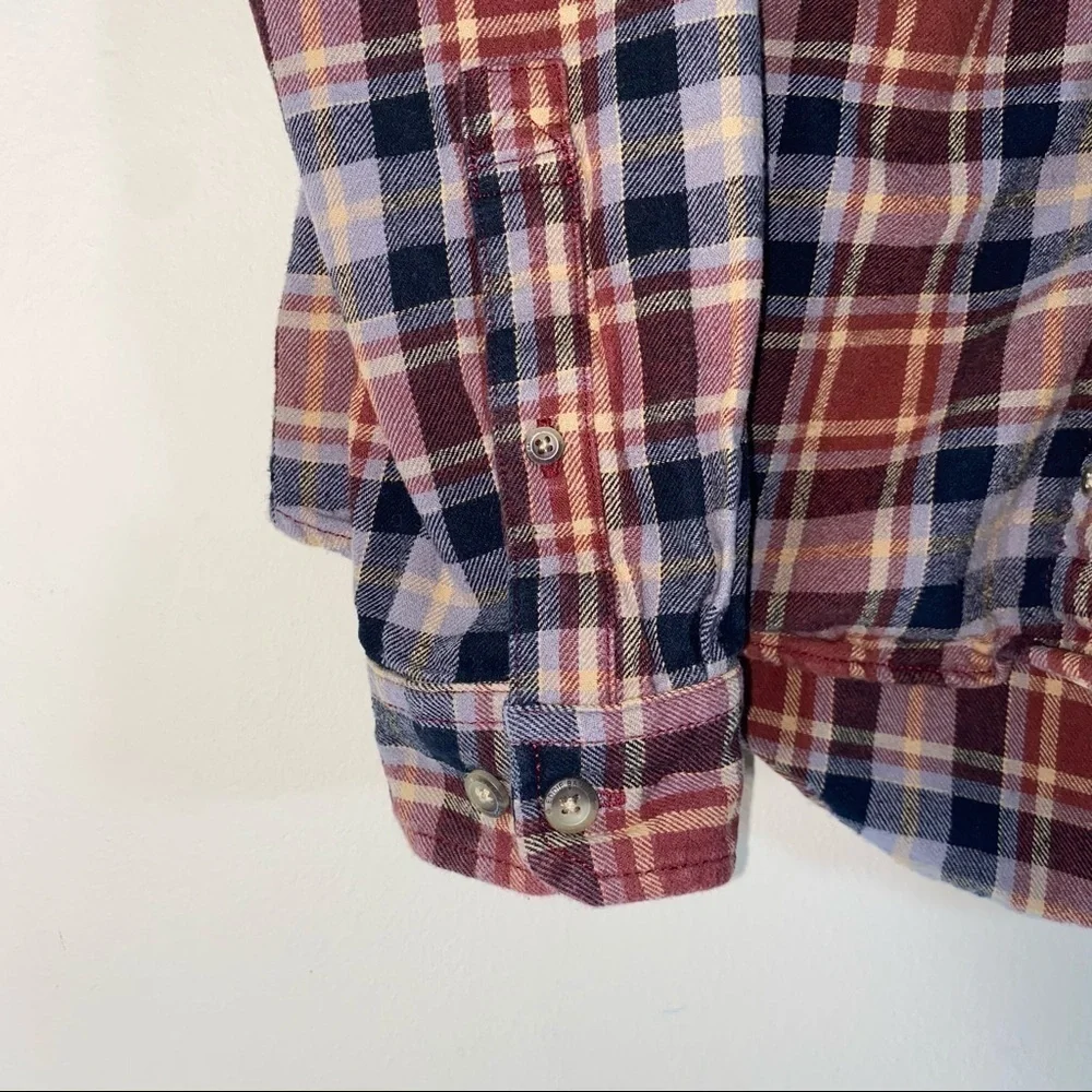 Eddie Bauer Plaid Flannel Long Sleeve Button Down in Red Black White Yellow L